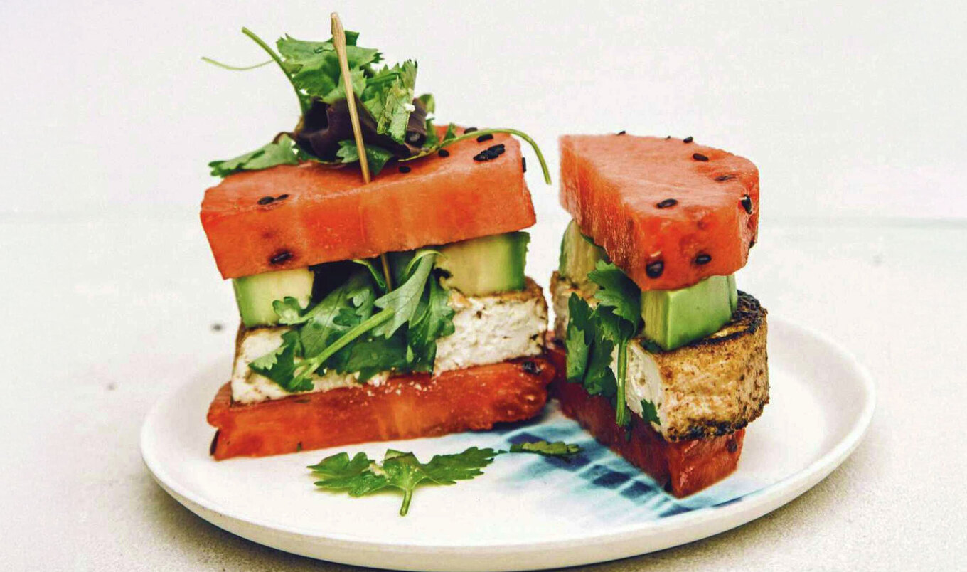 Watermelon Poke Burger With Tofu and Avocado